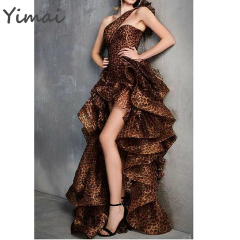 Wholesale High Quality One Shoulder Sleeveless Long dress New Style Irregular Party Club Leopard Print Evening Dress