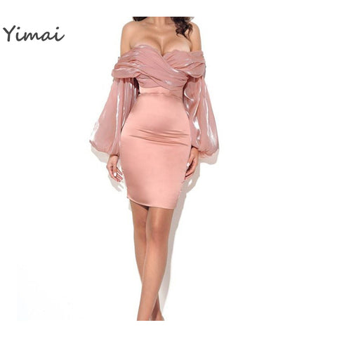 Custom Ladies Sexy Women Elegant Balloon Sleeve Prom dresses Satin Bodycon with for Evening Dresses