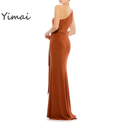 Wholesale Women Asymmetrical Neck Baby Pink Fitting Elegant Luxury Party Prom Gowns Maxi Long Dress