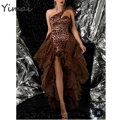 Wholesale High Quality One Shoulder Sleeveless Long dress New Style Irregular Party Club Leopard Print Evening Dress