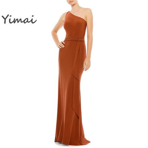 Wholesale Women Asymmetrical Neck Baby Pink Fitting Elegant Luxury Party Prom Gowns Maxi Long Dress